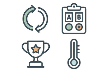 Business and process icons for refresh, survey, award, and temperature