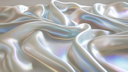 Draped, iridescent white fabric, silky sheen