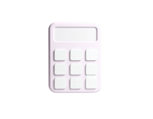 Rendered pastel calculator with white buttons isolated on black background
