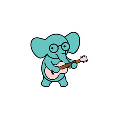 Cute cartoon elephant wearing glasses playing acoustic guitar in a playful pose