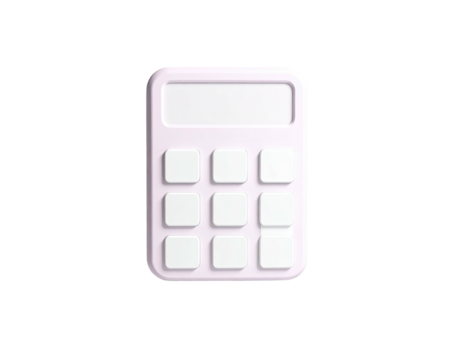 Rendered pastel calculator with white buttons isolated on black background