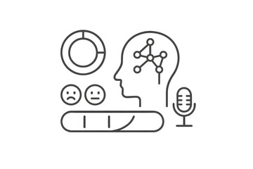 Line icons representing data analysis, user feedback, and digital communication concepts
