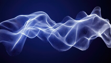 Abstract, dotted blue mesh waves against dark background