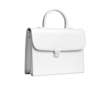 White, leather, briefcase with top handle and clasp, isolated on black