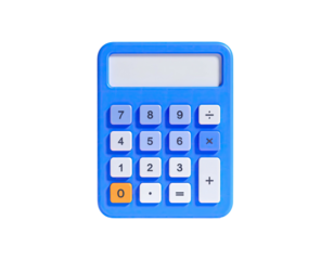 A vibrant, isolated blue calculator with white buttons on a black background