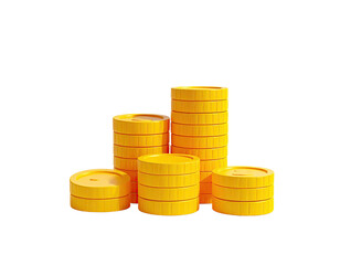 Five stacks of yellow coins with varying heights against a black background
