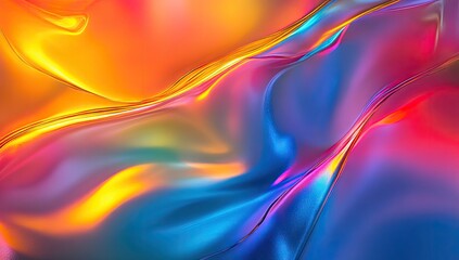 Abstract fluid, glossy waves of vibrant color shifting.