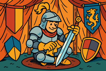 Illustration tent shields vector gradient polishing sword banners knight s surrounded
