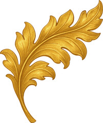 Elegant golden ornamental leaf with detailed texture and curves, isolated on a black background, perfect for luxury design, decoration, and graphic projects