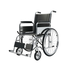 Fototapeta premium Modern chrome wheelchair with large rear wheels and smaller front casters isolated on transparent background
