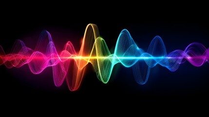 Colorful sound wave visualization with rainbow gradient on black background