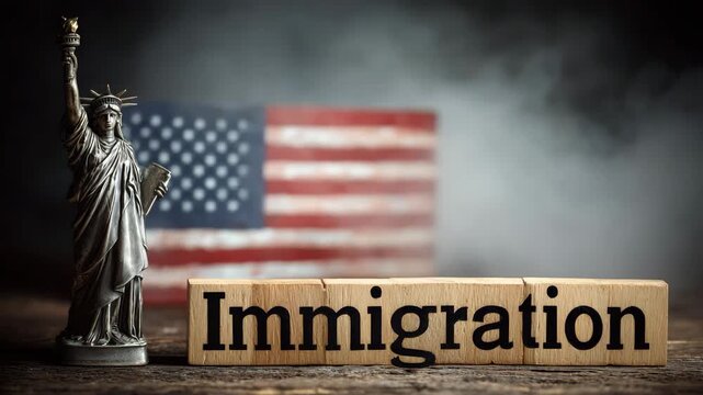 US immigration theme graphic with statue of liberty