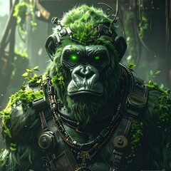 Greenpunk gorilla with glowing eyes
