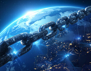 Naklejka premium Creative Modern digital blockchain network concept visualization wallpaper