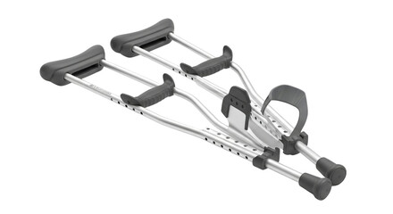 Pair of adjustable forearm crutches with ergonomic handles and rubber tips isolated on transparent background