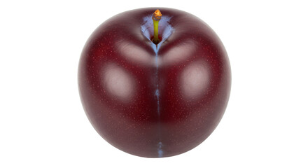 Ripe dark red plum isolated, fresh fruit close-up on no background, healthy eating and summer harvest