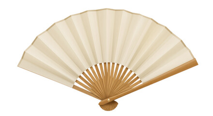 Elegant beige hand fan isolated on transparent background, traditional oriental accessory for decoration and cultural events PNG