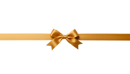 Elegant horizontal gold satin ribbon and bow isolated on transparent background, perfect for gift wrapping and celebration design