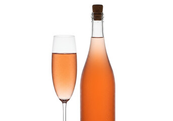 Elegant rose wine bottle and glass isolated, sparkling drink for celebrations and special occasions on a clean background