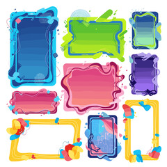 A collection of nine abstract decorative frames with vibrant gradients and playful colorful elements.