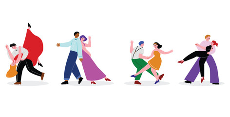 ペアでダンスする男女のイラストセット