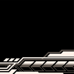 Greyscale Shining Metallic Futuristic Frame on Black Background, Pixel Art 8bit Style