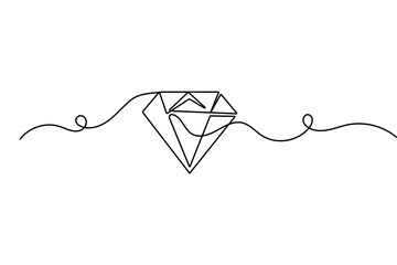 Diamond continuous one line drawing minimalist style isolated outline vector illustration design

