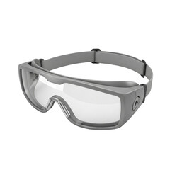 Clear protective safety goggles with adjustable strap for eye protection isolated on transparent background