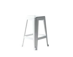 A simple, white, four-legged stool centered against a stark, black background