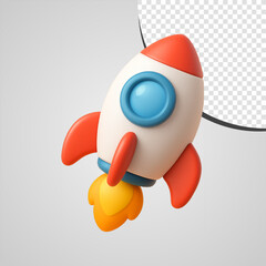 3D Cartoon Rocket Launch Illustration