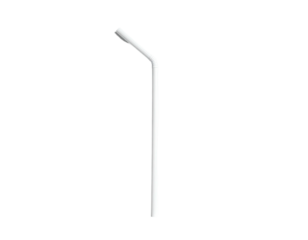 White, curved metal pole against a stark, black backdrop, likely for illumination