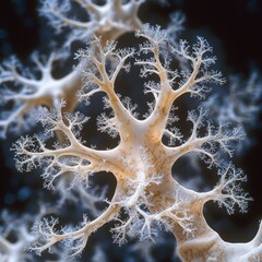 Delicate cream branching coral polyps against dark depth