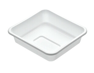 A pristine, white square-shaped container viewed from an isometric perspective