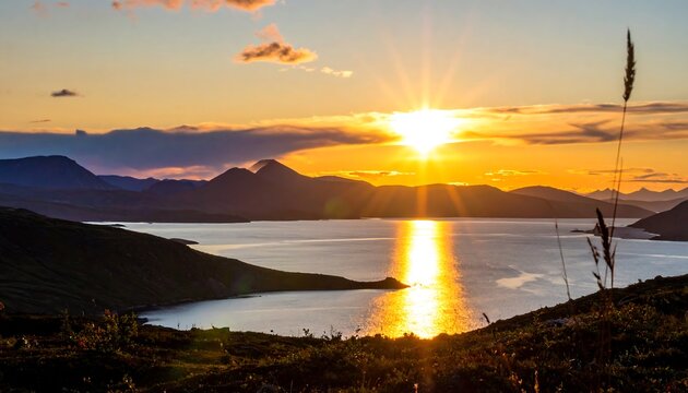 Golden sunset over a fjord - Powered by Adobe