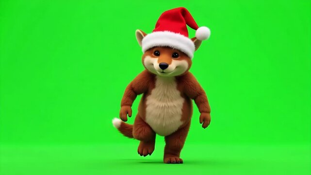 Festive Furry Santa Zander Walkcycle Loop Animation in 4K on Green Screen Backdrops for Christmas Projects and Holiday Fun