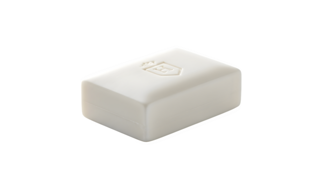 Closeup of a white bar of soap isolated on transparent background, showcasing its smooth texture and simple design for personal hygiene and cleanliness