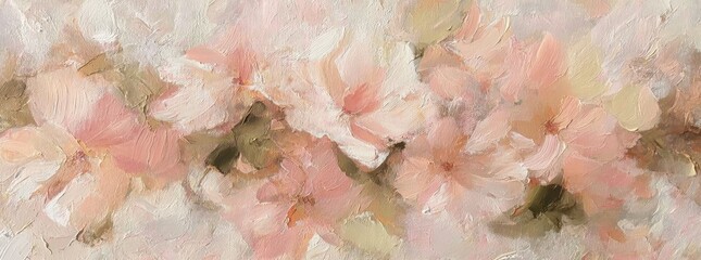 Abstract Floral Painting in Soft Pink and Neutral Tones.