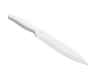 Isolated white kitchen knife with a smooth handle and sharp blade on black