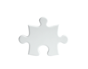 Isolated white puzzle piece on a black background, showing its distinct shape