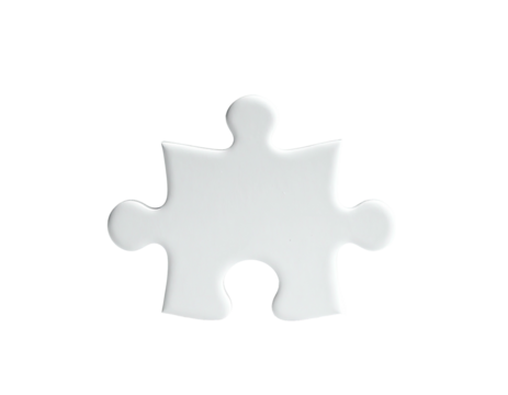 Isolated white puzzle piece on a black background, showing its distinct shape