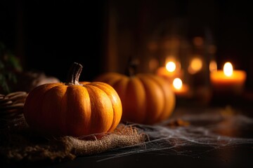 Glowing Jack-o’-Lantern Light on Dark Halloween Background 
