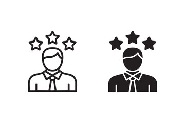 Minimalist Business Person with Stars Icon Black White Vector