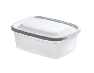 Rectangular food container with a white body and a grey sealed lid