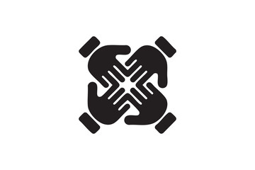 Minimal Line Art Four Hands Connected Icon Black White Community Support