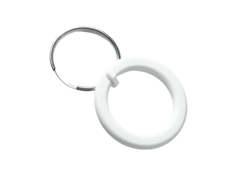 Two silver keyrings, one circular, one open, against a stark black background