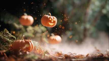 Magical Floating Pumpkins with Sparkles and Halloween Glow 
