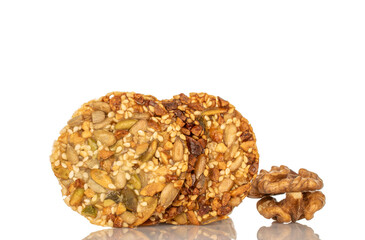 Thaler cookies with nuts and honey isolated on white background, close-up.