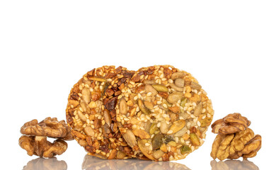 Thaler cookies with nuts and honey isolated on white background, close-up.