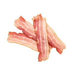 Obraz premium Pile of Four Uncooked Bacon Strips Isolated on Transparent Background