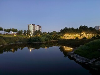 Fototapeta premium view from Sich Yacht club, Dnipro city, Ukraine